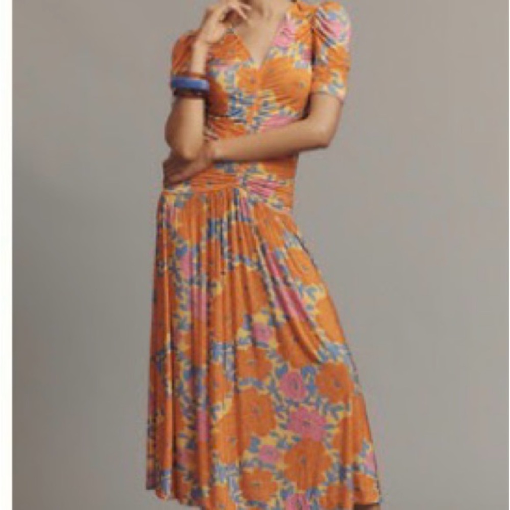 Anthropology-Farm Rio Orange Floral Maxi Dress. Sexy and flattering